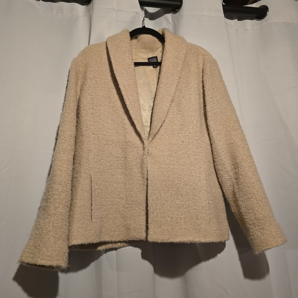 Eileen Fisher Wool Boucle Blazer Size XL Cream